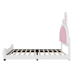 Upholstered Platform Bed with Rabbit Shaped Headboard - Twin, White
