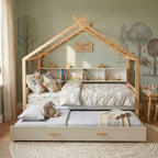 House Bed With Bookshelf Storage and Integrated Shelves - White