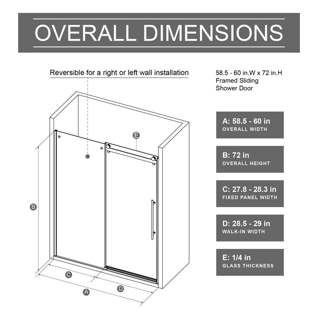 Frameless Shower Door Single Sliding with Adjustable Zinc Roller Rail - Chrome