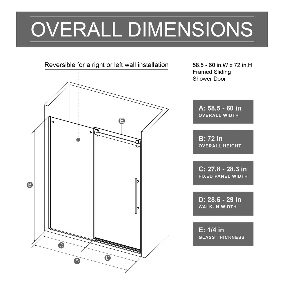 Frameless Shower Door Single Sliding with Adjustable Zinc Roller Rail - Chrome