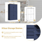 Large Freestanding Kitchen Pantry Storage Cabinet with Adjustable Shelves - Blue, Gray, White