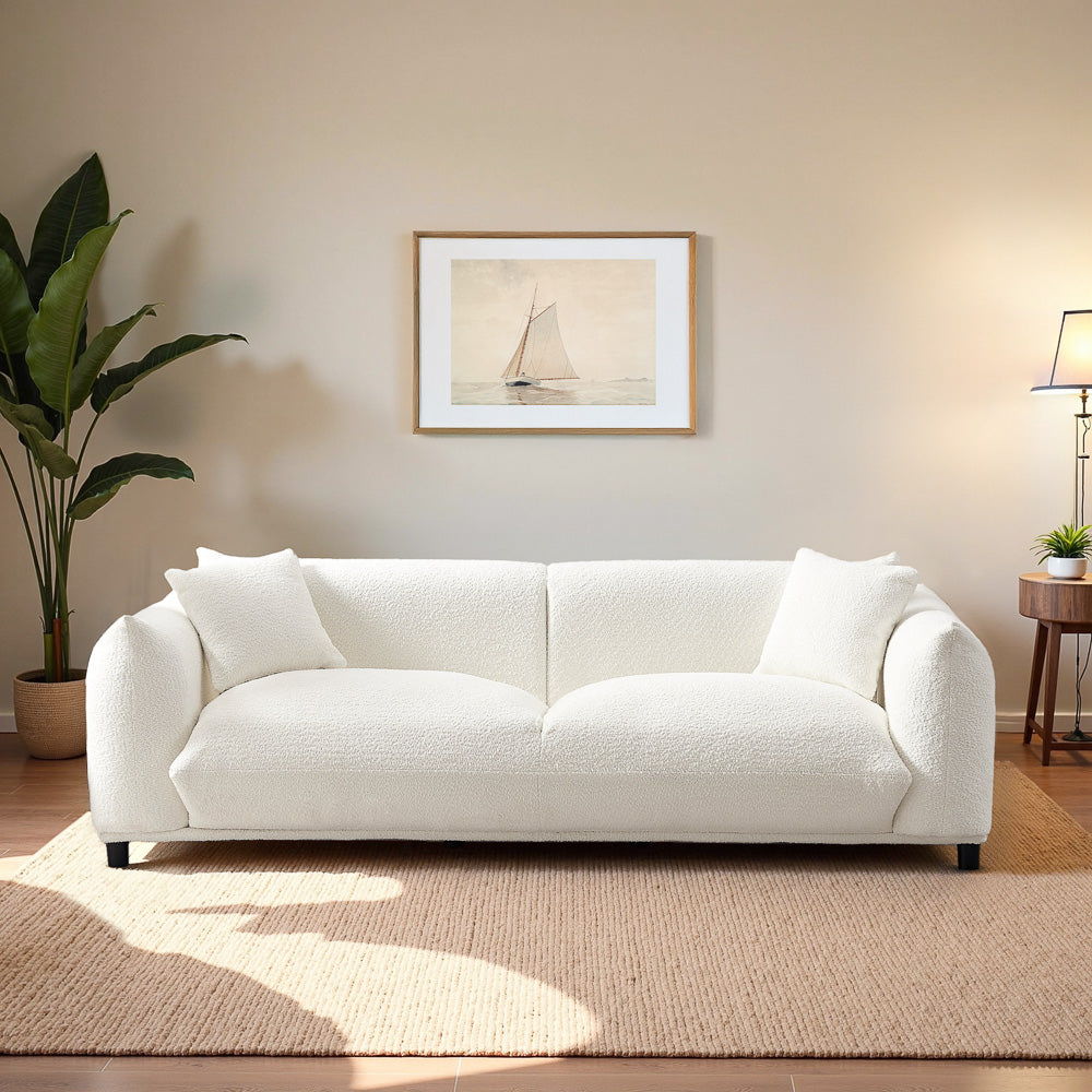 Mid-Century Modern Luxury Sofa with Tufted Design - Light Brown or White
