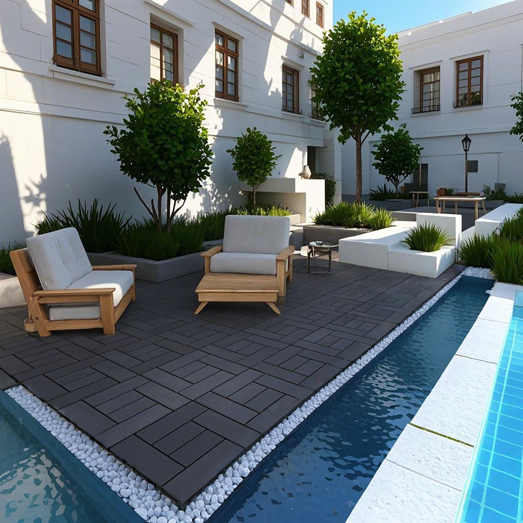 Interlocking Deck Tiles with Anti-Slip Surface - Dark Gray or Dark Brown