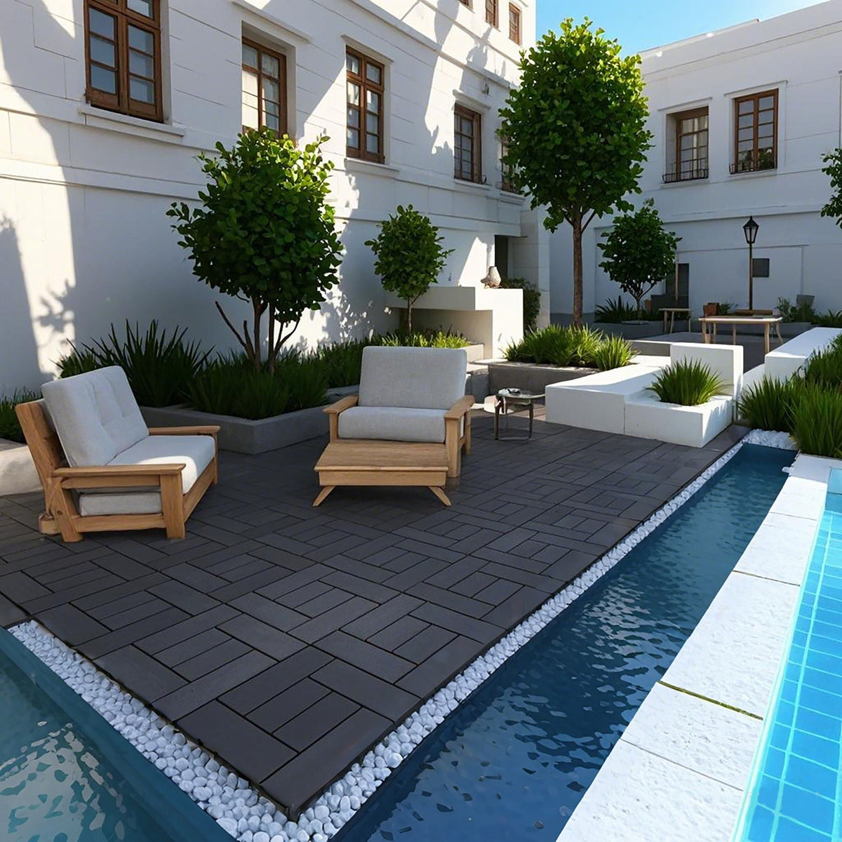 Interlocking Deck Tiles with Anti-Slip Surface - Dark Gray or Dark Brown