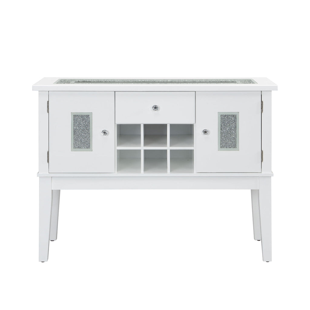 White Wine Cabinet Server with Storage and Wine Rack - Elizaveta