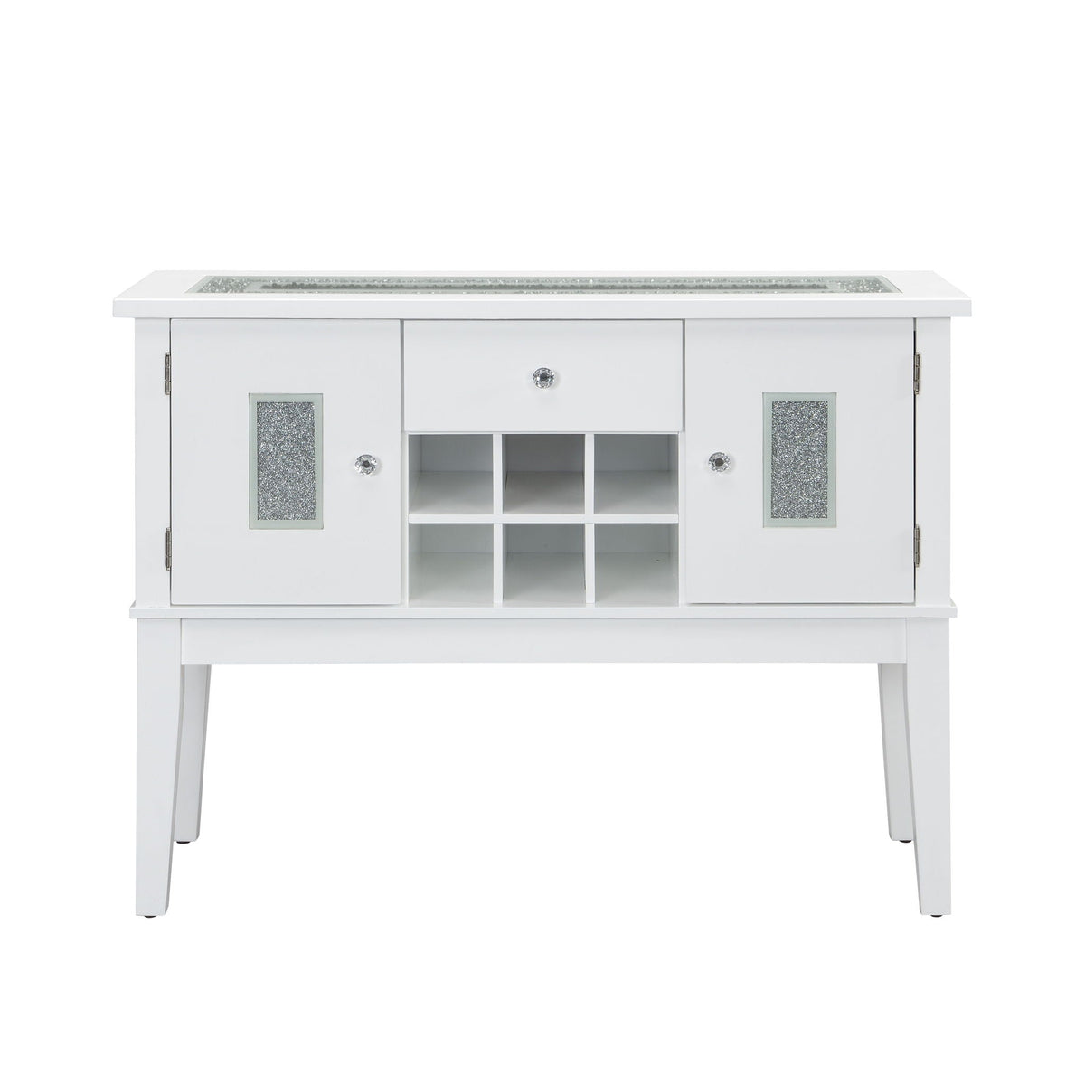 White Wine Cabinet Server with Storage and Wine Rack - Elizaveta
