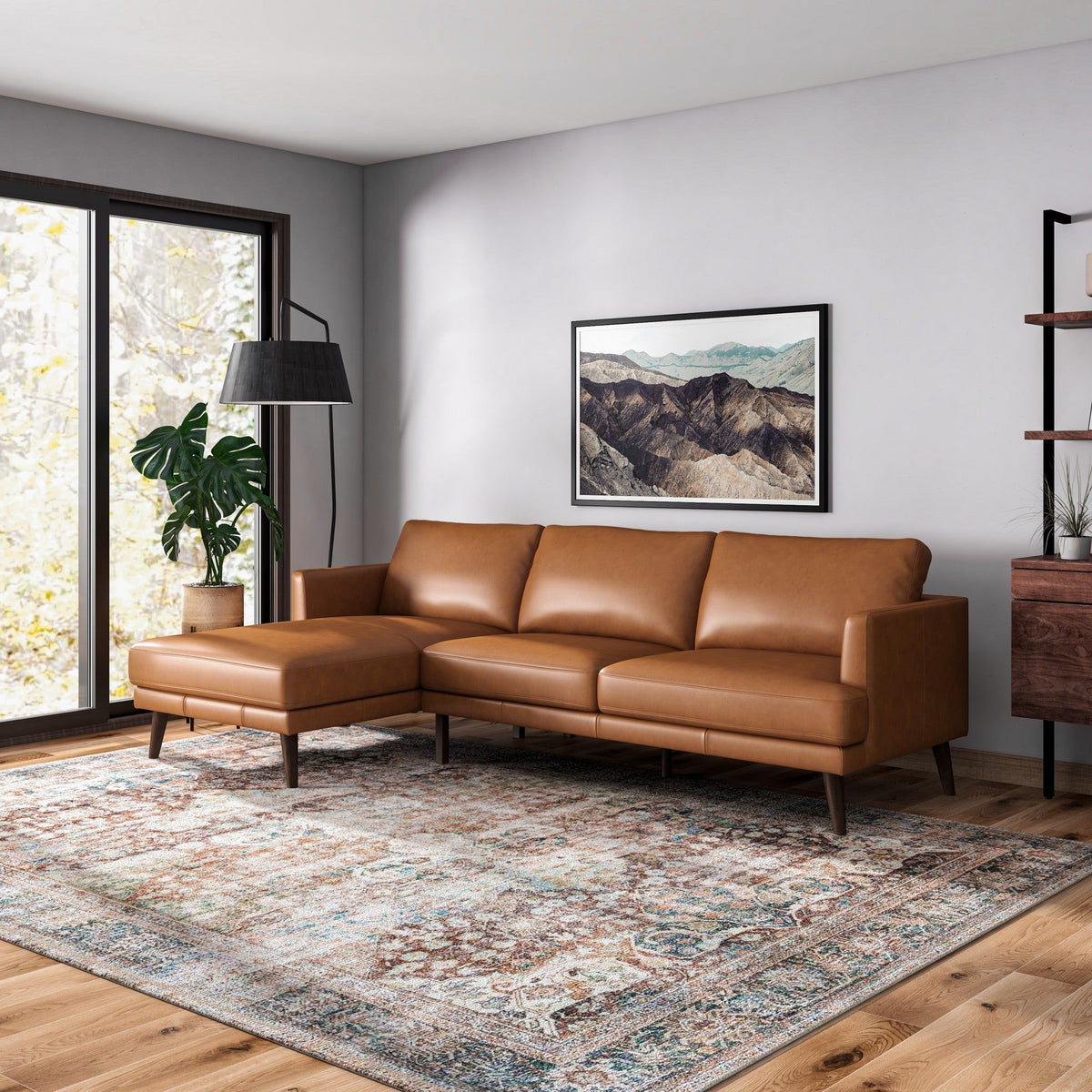 Light Brown L-Shaped Sectional Sofa with Solid Eucalyptus Wood Frame