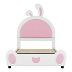 Upholstered Platform Bed with Rabbit Shaped Headboard - Twin, White