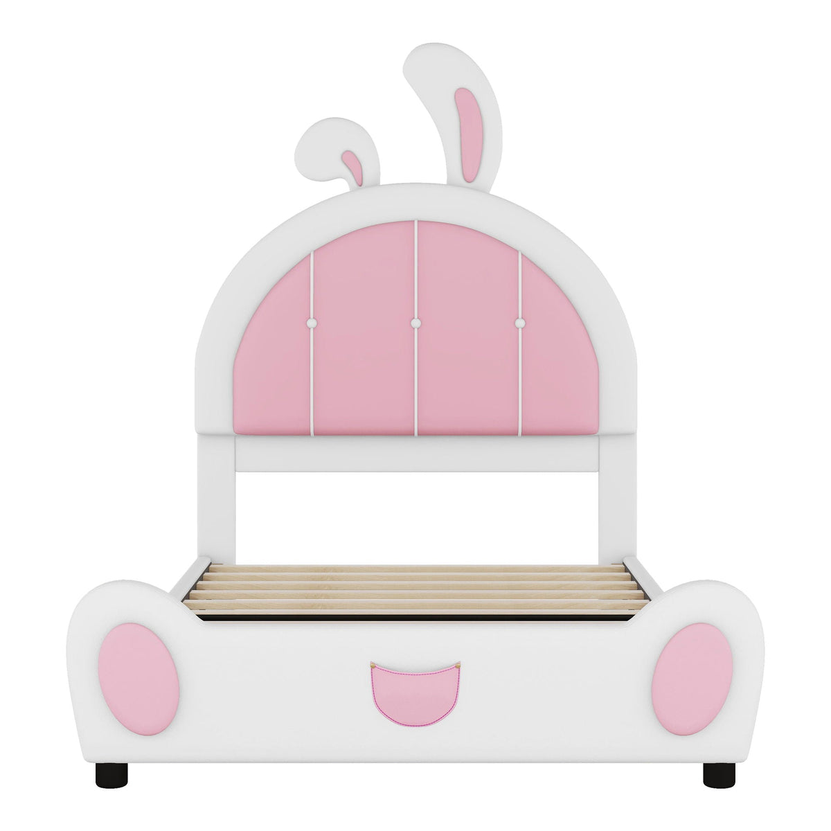 Upholstered Platform Bed with Rabbit Shaped Headboard - Twin, White