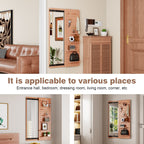Full Length Wall Mounted Mirror with Shelf and Hook - Dark Brown, White, or Light Brown