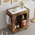Mid-century Modern Movable Side Cabinet with Sliding Handle - Natural Rubberwood