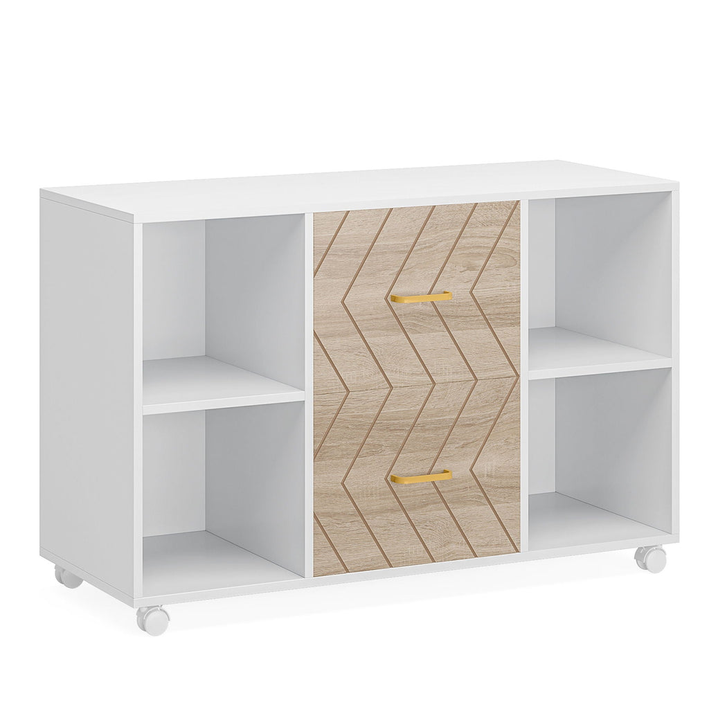 Large Mobile Lateral File Cabinet with 2 Drawers and Storage Shelves - White/Oak