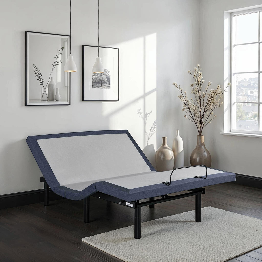 Full Adjustable Bed Base with Massage and USB Ports - Blue-Gray