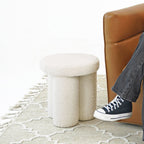 Ivory Accent Stool with Sherpa Upholstery - Wesley