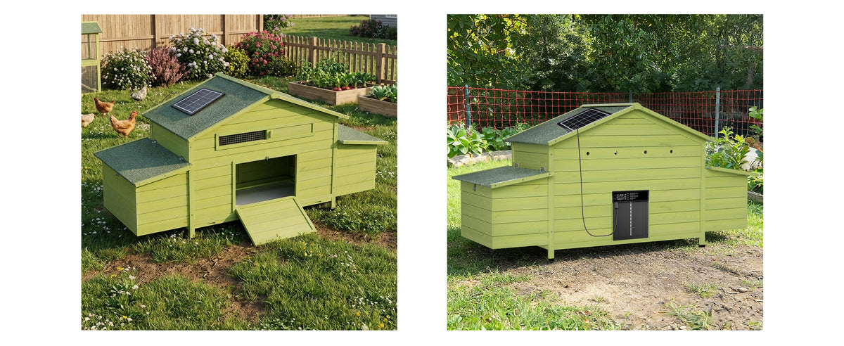70" Automatic Chicken Coop with Solar-Powered Door - Green