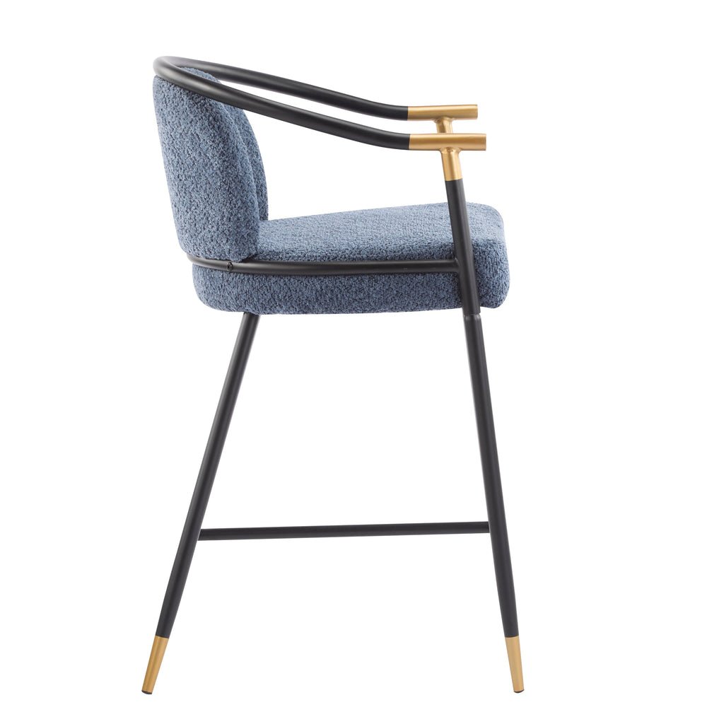 Upholstered Counter Stool Set of 2 with Metal Frame - Navy