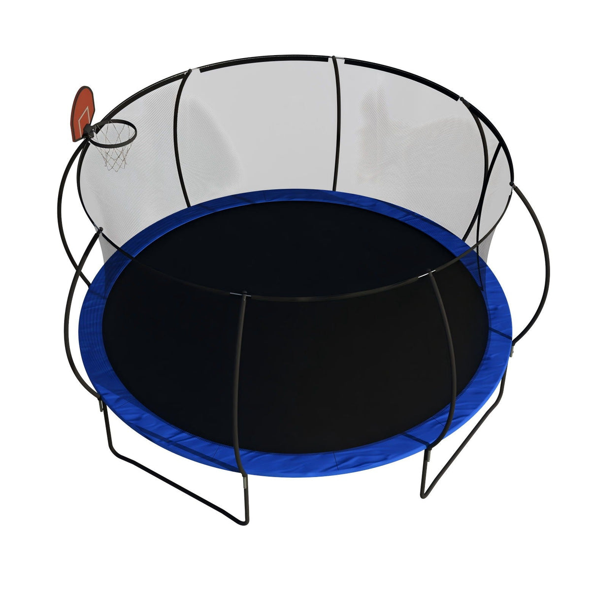 14 Ft Outdoor Trampoline with Basketball Hoop & Ladder - Black / Blue