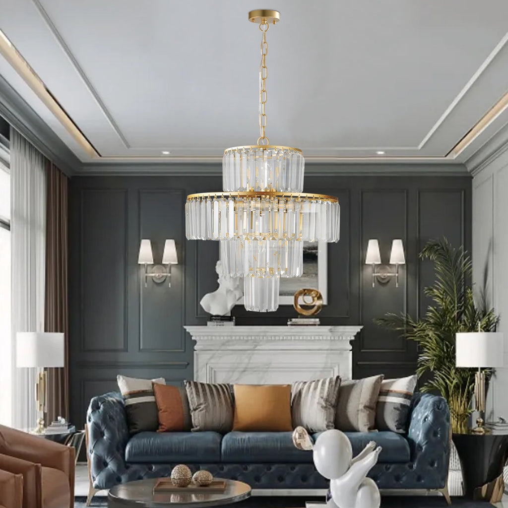 20' Modern Crystal Chandelier with 4-Tier Design - Gold