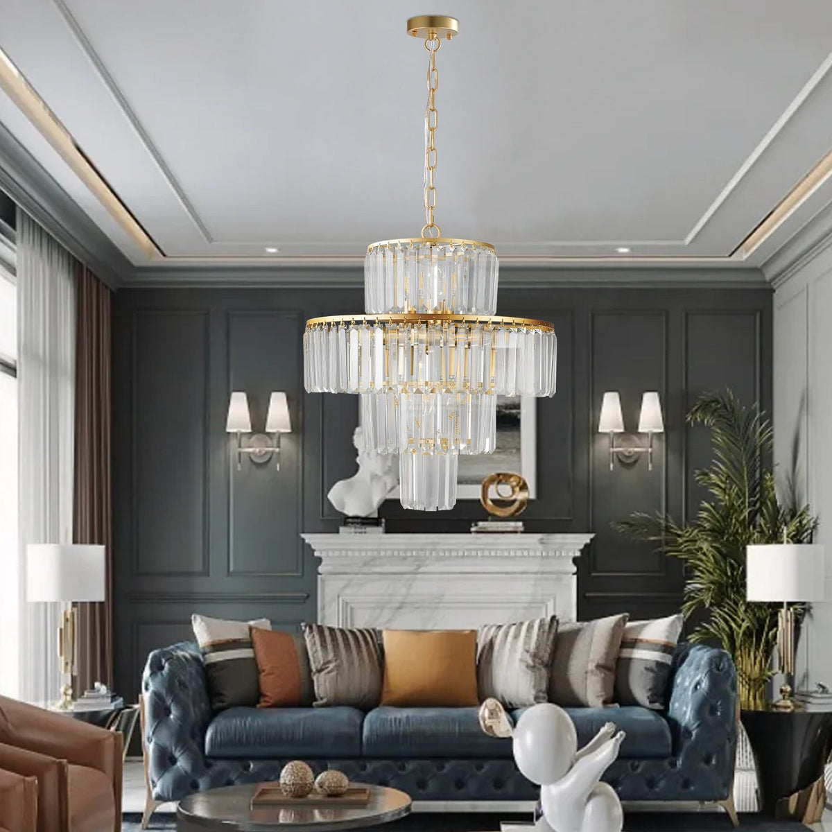 20' Modern Crystal Chandelier with 4-Tier Design - Gold