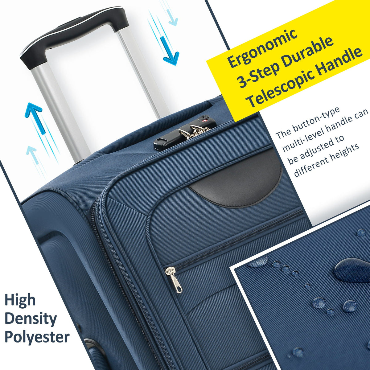 Softside Expandable 3 Piece Luggage Set with Spinner Wheels - Dark Blue