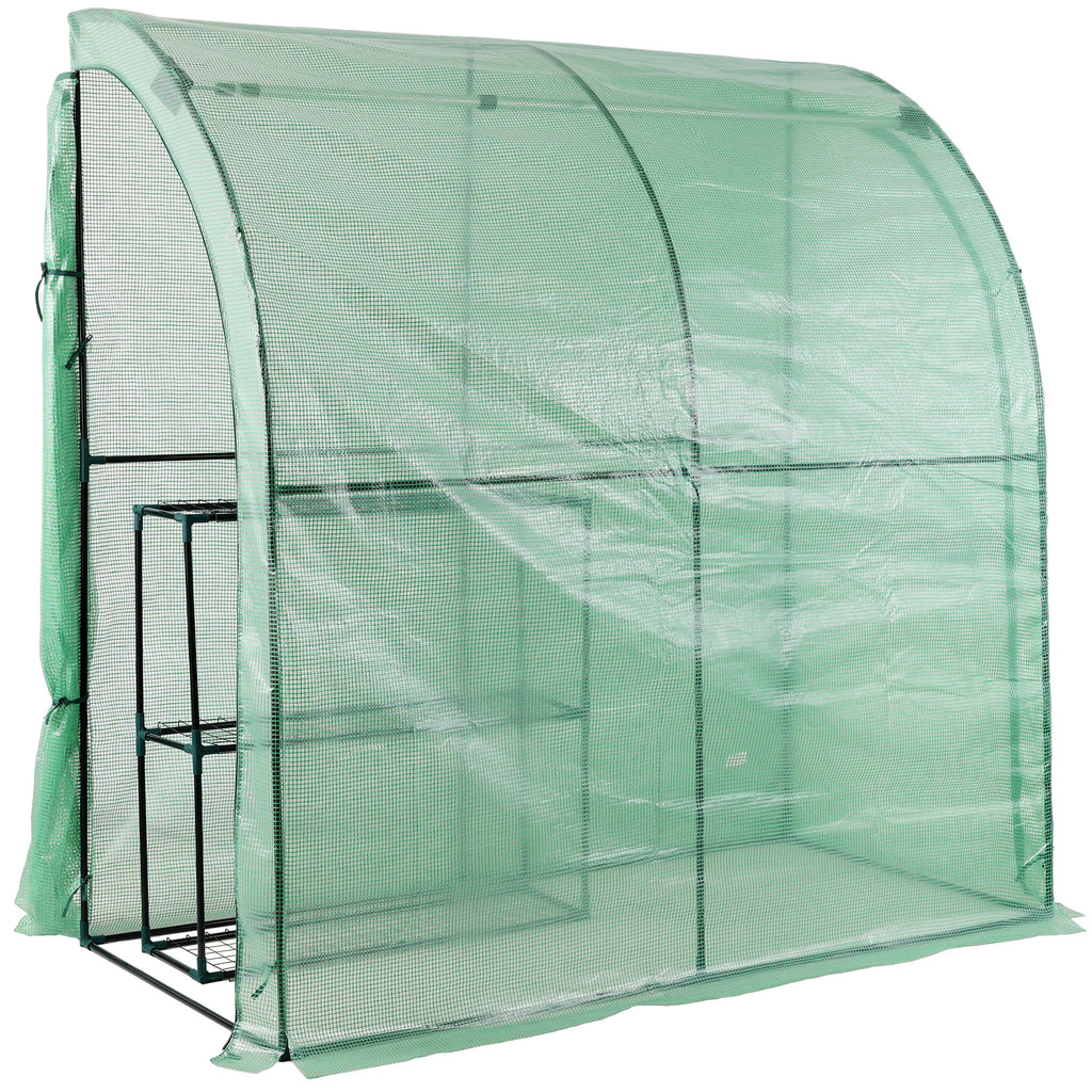 3 Tier Lean-To Portable Greenhouse with Wire Shelves - Green