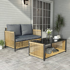 Patio 4-Piece Wicker Sofa Set with Grey Cushions - Brown