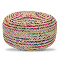 Large Round Pouf with Woven Cotton & Jute - Multicolor