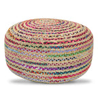 Large Round Pouf with Woven Cotton & Jute - Multicolor