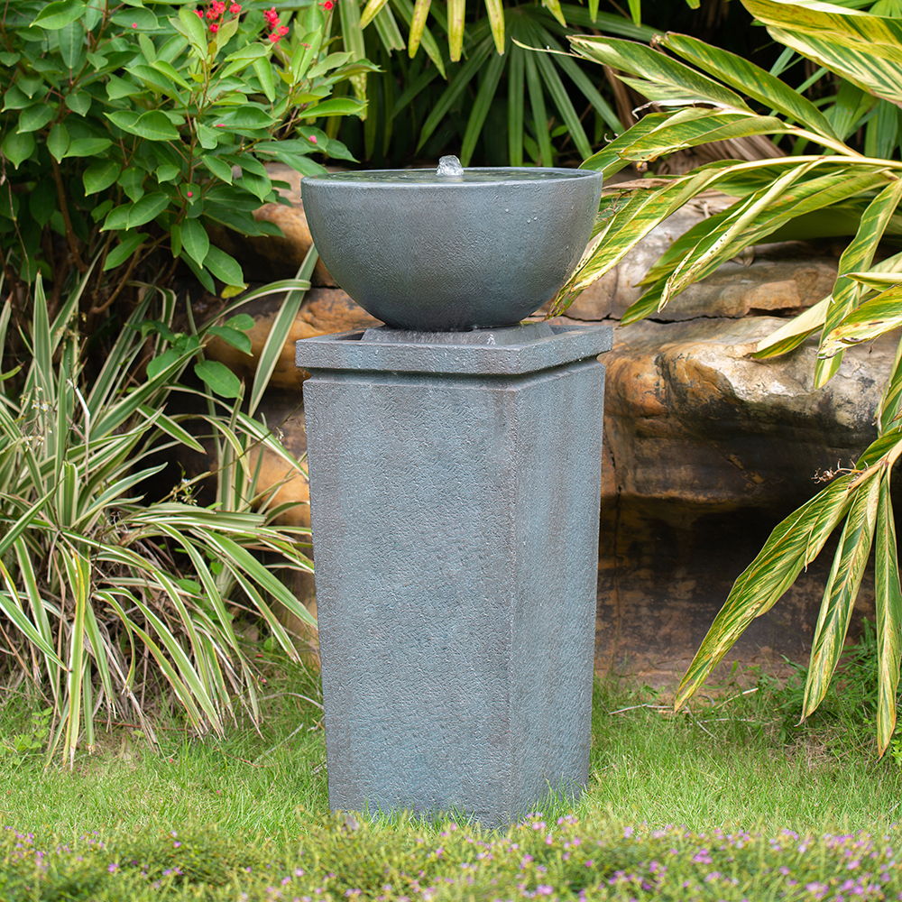 Zen Bowl Outdoor Water Fountain with Relaxing Water Feature - Dark Gray