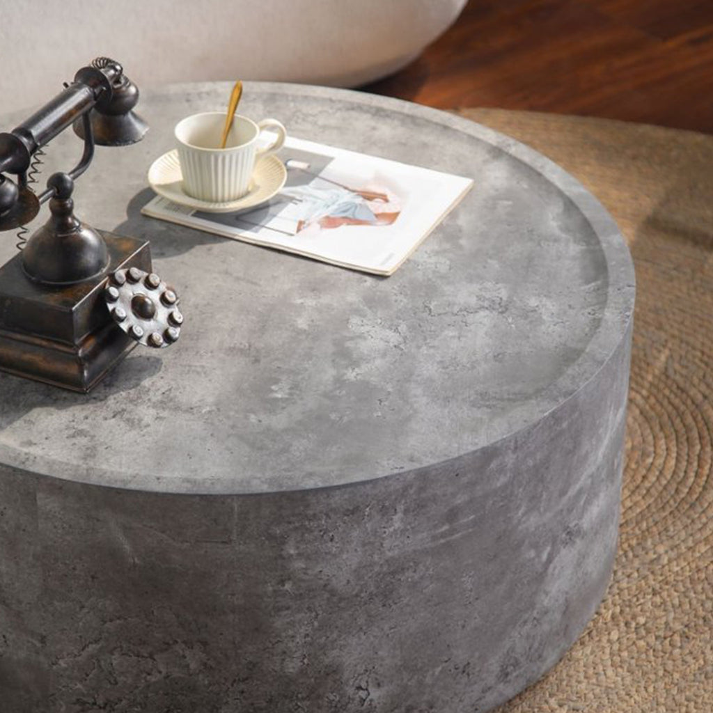 39.37" Round Coffee Table with Faux Concrete Finish