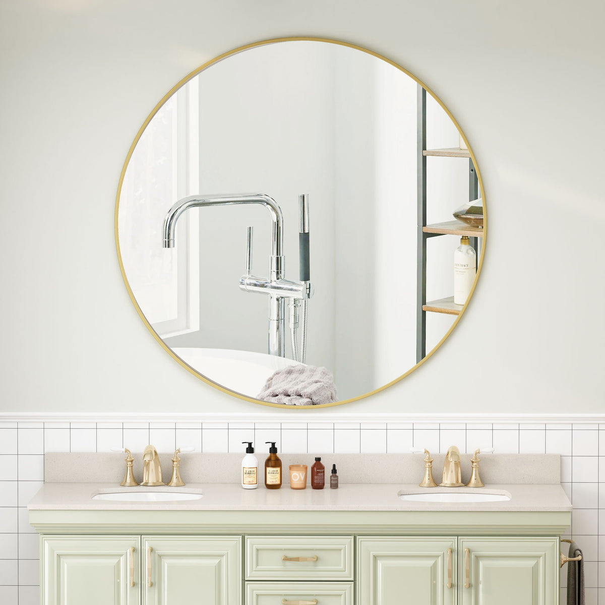 Metal Framed Circular Wall Mirror with Modern Design - Black or Gold