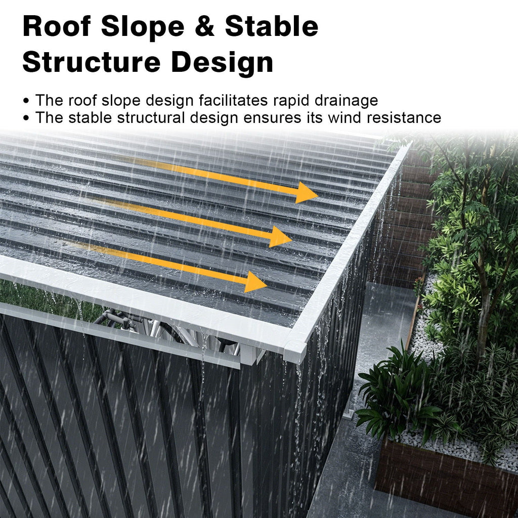 Outdoor Pergola Bike Storage Shed with Galvanized Steel Roof - Gray