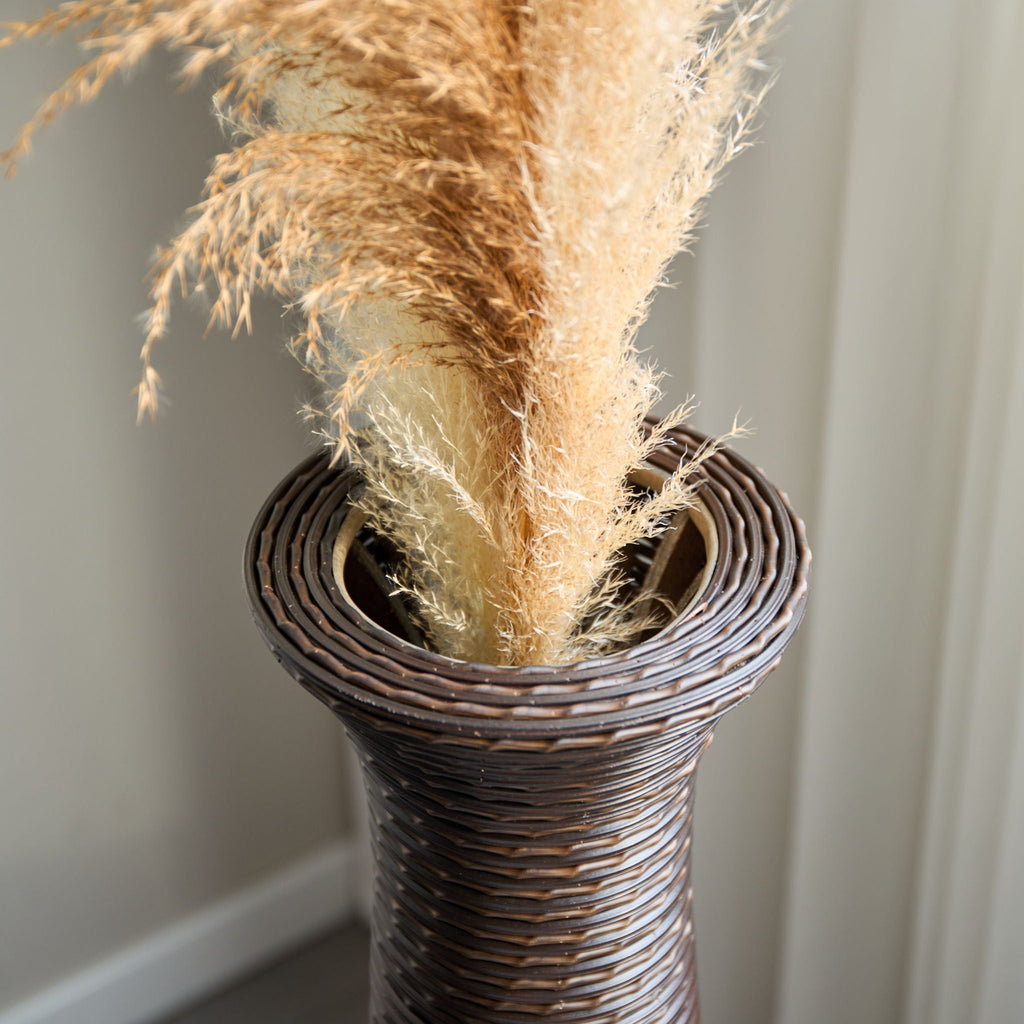 Tall Artificial Rattan Floor Vase with Two-Tone Finish - Black / Gray