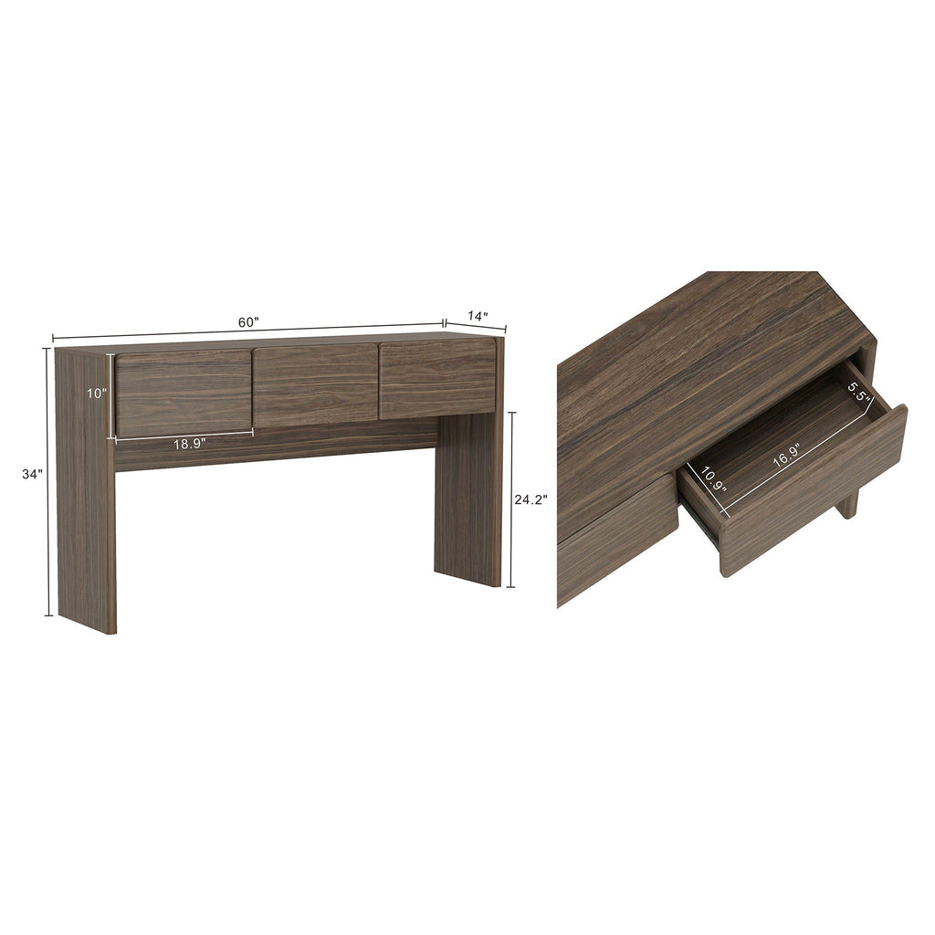 Linda Console Table with Three-Drawer Storage - Light Brown, Dark Brown, Dark Gray