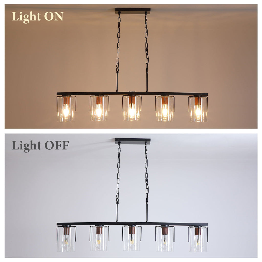 Adjustable Pendant Lighting with Clear Glass Shade - Black or Gold