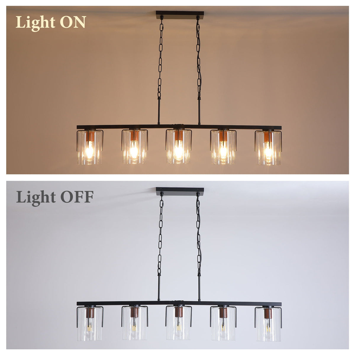 Adjustable Pendant Lighting with Clear Glass Shade - Black or Gold