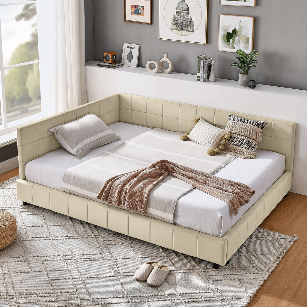Mid-Century Storage Upholstered Tufted Bed Frame with Backrest and Armrests - Multiple Colors
