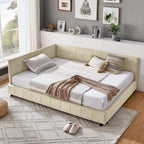 Mid-Century Storage Upholstered Tufted Bed Frame with Backrest and Armrests - Multiple Colors