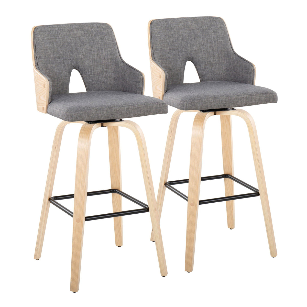 Stella Contemporary Fixed Height Barstool Set with Swivel Square Footrest - Dark Gray or Beige