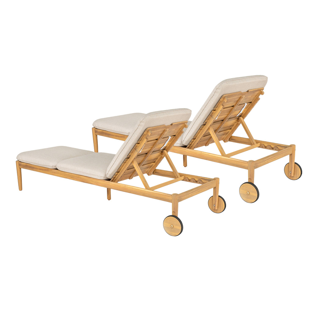 Riviera Outdoor Chaise Lounge with Wheels, Acacia Wood Frame - Natural (Set of 2)
