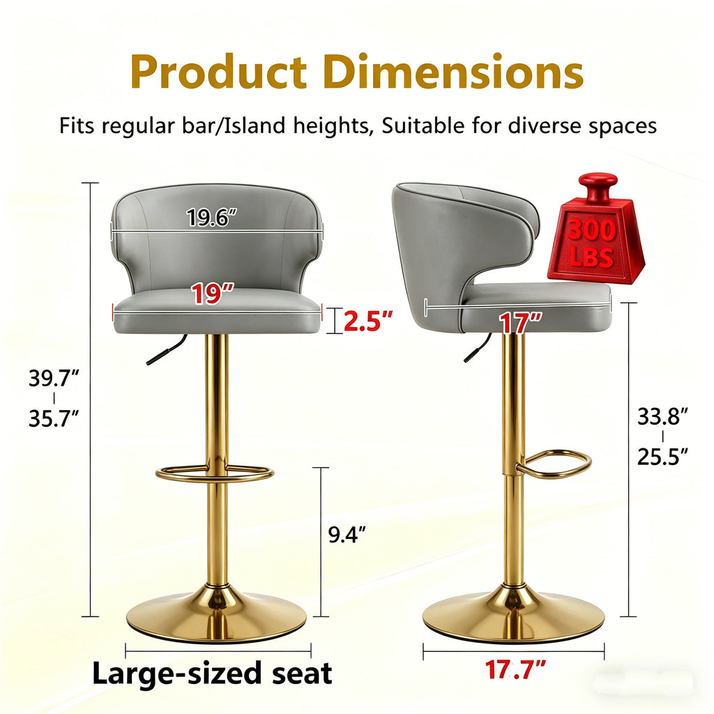 Modern Rotating Adjustable Bar Chair Set with 360° Swivel - Grey