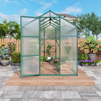 Polycarbonate Walk-In Greenhouse with Raised Base - Green