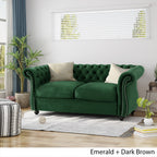 Chesterfield Loveseat Sofa with Tufted Velvet - Emerald or Navy Blue