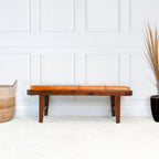 Rustic Upholstered Bench with Genuine Leather Cushion - Tan