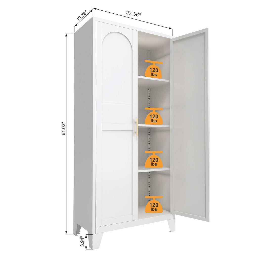 Shapely Doors Metal Storage Cabinet with Adjustable Shelves - White, Black, or Beige