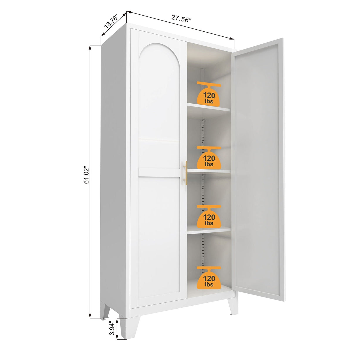 Shapely Doors Metal Storage Cabinet with Adjustable Shelves - White, Black, or Beige