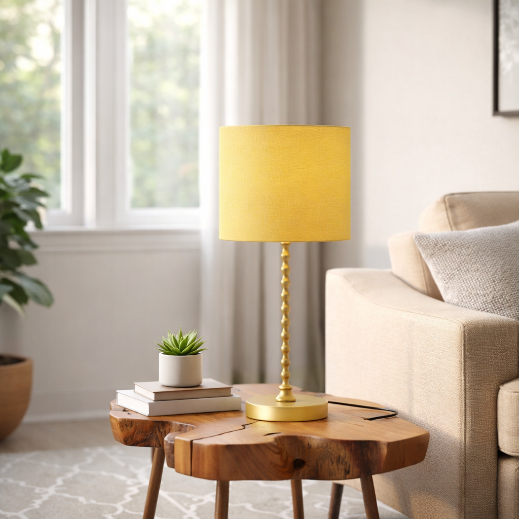 Modern Classic Desk Lamp with Ochre Linen Shade - Ochre