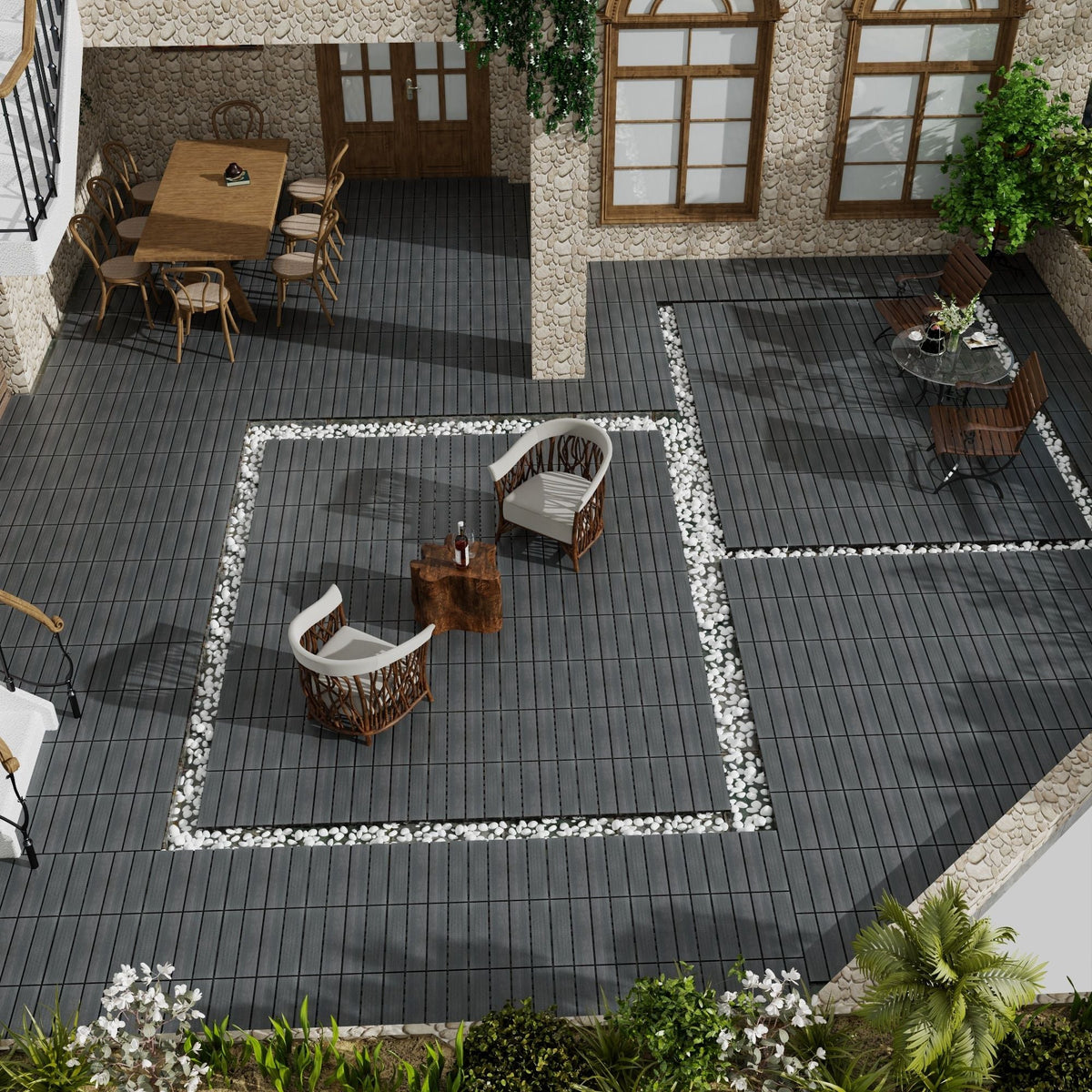 Weather Resistant Interlocking Deck Tiles - Light Brown or Dark Gray