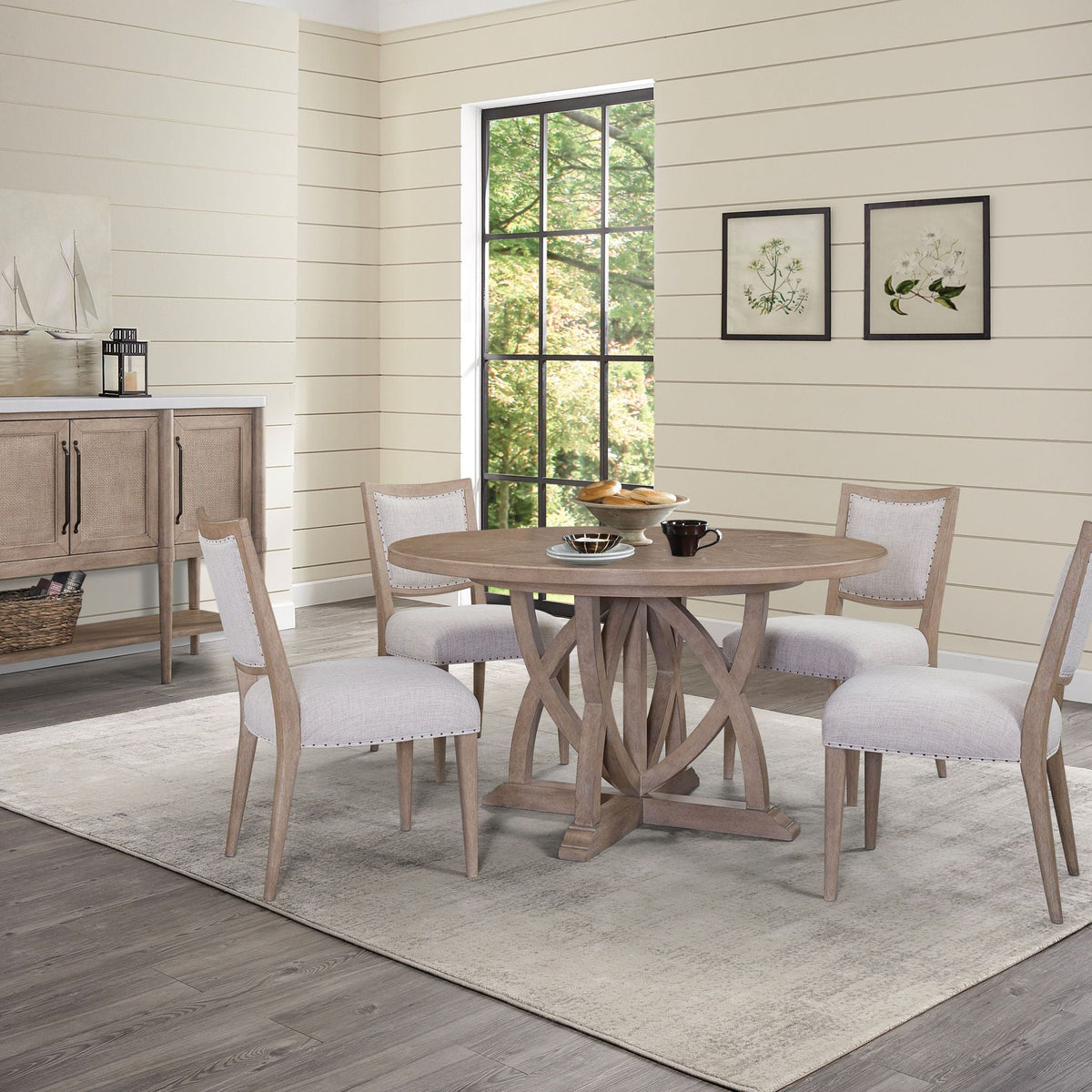 Round Extendable Dining Table with Pedestal Base - Sand