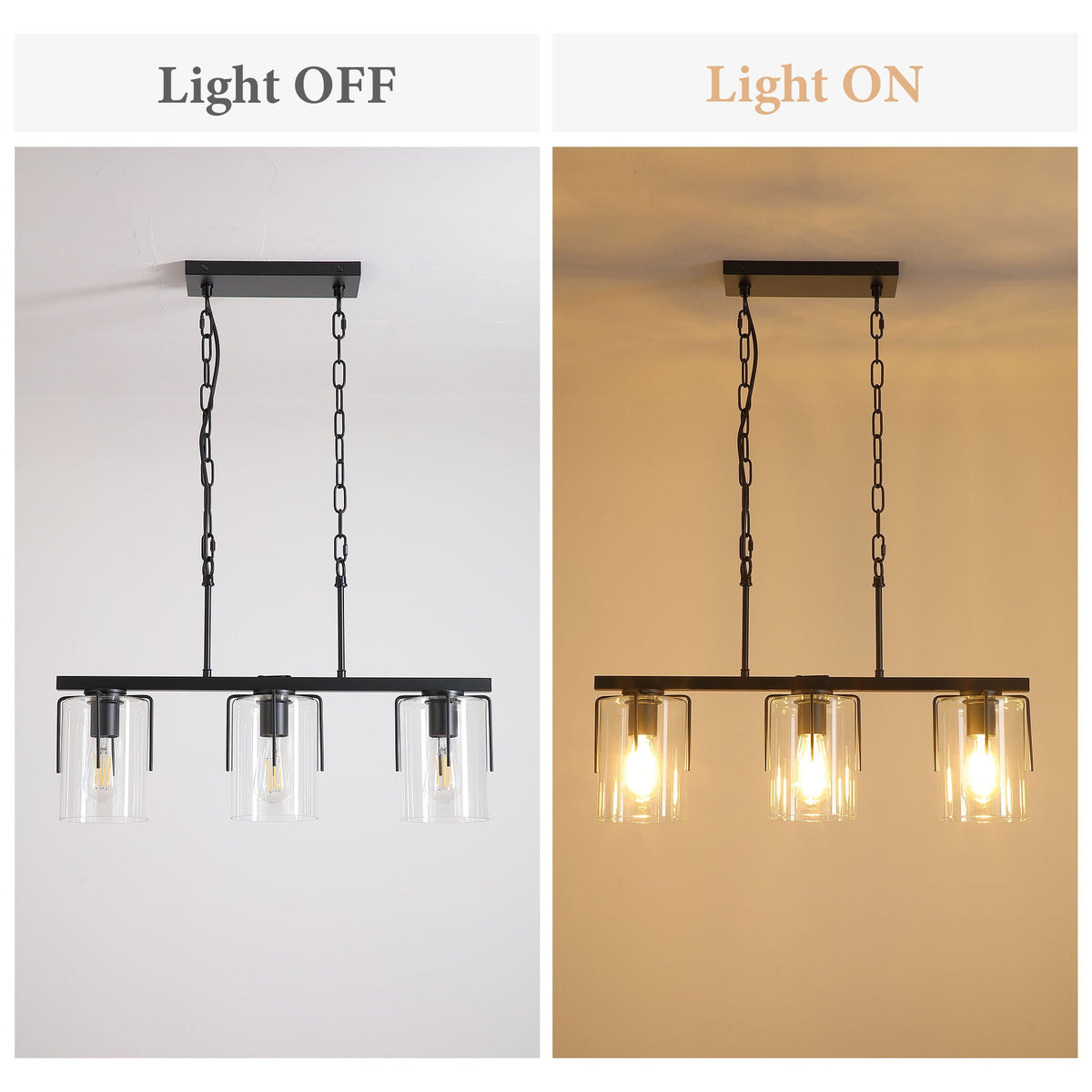 Adjustable Pendant Lighting with Clear Glass Shade - Black or Gold